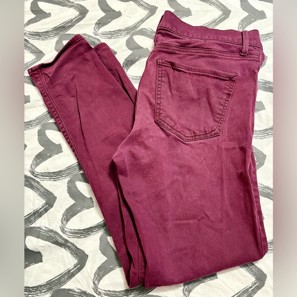 Women's Express Stretch Mid Rise Ankle Denim Leggings Burgundy